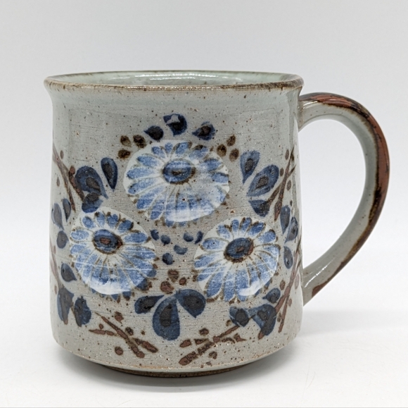 Vintage Grey Brown Blue Floral Ceramic Coffee Mug - Picture 1 of 10